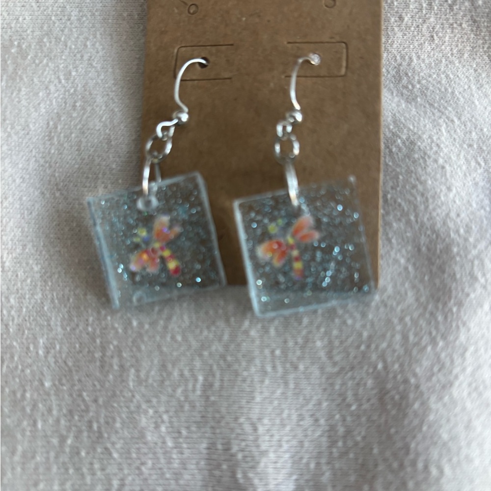 Elegant Silver Glitter Dragonfly Earrings